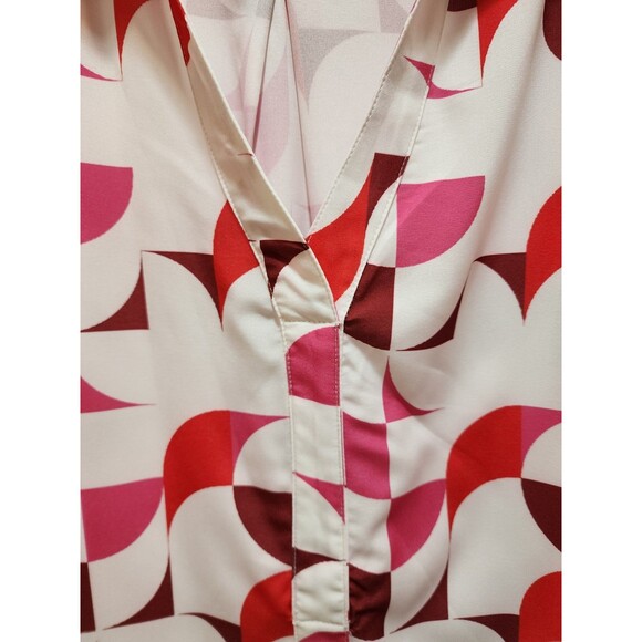 BLOOMCHIC WOMENS 26 4X WHITE PINK BLOUSE GEOMETRIC RETRO V-NECK STYLISH ABSTRACT - Picture 5 of 13